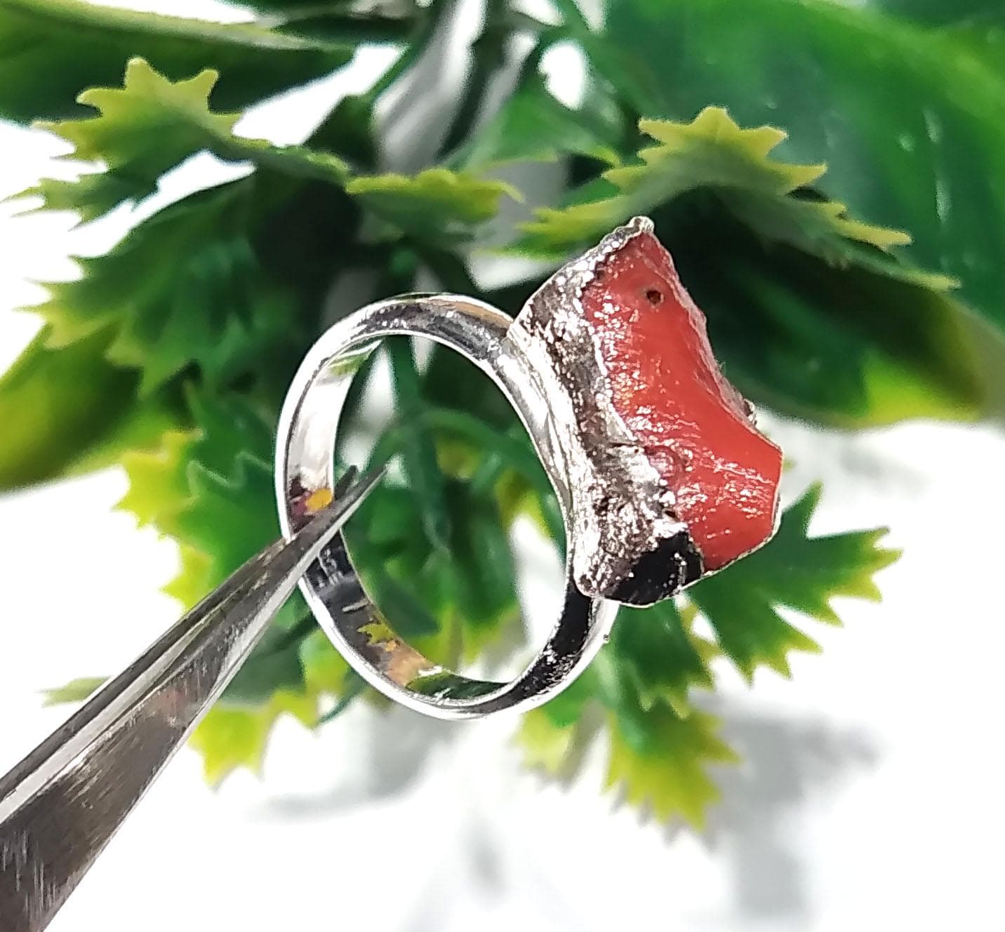 Red Coral Ring, Natural Rough Gemstone Ring, 925 Solid Sterling Silver Ring, Red Coral Stone Size 13x7mm Handmade Ring Gift Wedding Ring